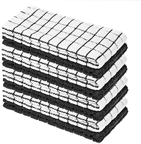 8er Pack Premium Frottee Geschirrtücher 40x64 cm in Weiß/Schwarz kariert von StickandShine / 100% Baumwolle
