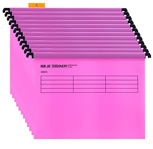 Hängemappen A4 mit Tabs und Karteneinlagen für Aktenschränke (12 Stück, Rosa) Polypropylen A4 Hängehefter für Büro Zuhause Schule