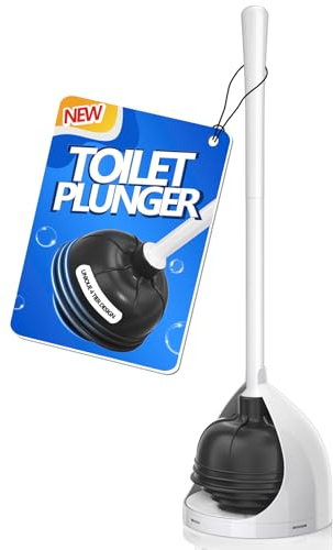 uptronic WC-Saugglocke mit Halter, einzigartiger Kolben mit All-Winkel-Design, Kolben für Badezimmer mit Halter, WC-Saugglocke, strapazierfähig, Weiß