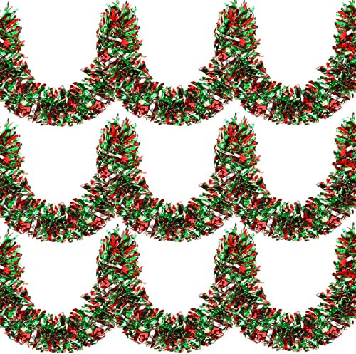 39.4 Feet Christmas Tinsel Garland Shiny Party Tinsel Garland Metallic Tree Xmas Hanging Decoration for Christmas Tree Decoration Wedding Party(Silver, Red and Green)