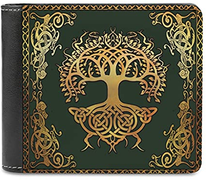 Herren Geldbörse aus Leder Portemonnaie Wikinger Yggdrasil Baum des Lebens Mode Geldbeutel Brieftasche Kreditkarten Halter Wallet für Männer White One Size
