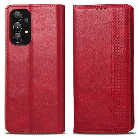 Wallet Case Compatible with Samsung Galaxy A13 4G Case, Retro Classic Premium Leather Protective Cover with Card Holder Kickstand Folio Flip Shockproof Phone Case for Samsung A13 4G 6.6, Red