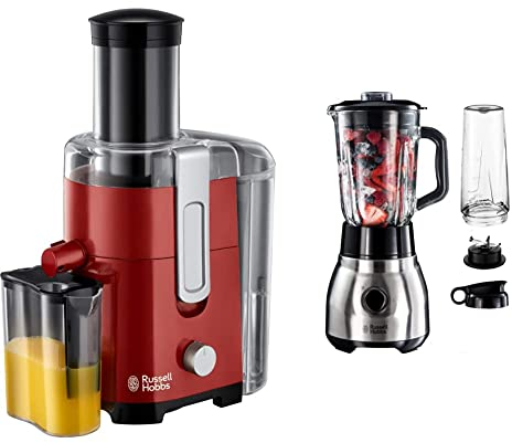 Russell Hobbs Centrifugeuse 2L, 2 Vitesses, Cheminée XL, Jus de Fruits ou Légumes - Rouge 24740-56 Desire & Blender Mixeur Electrique 1,5L, 2 Vitesses - 23821-56 (Exclusivité Amazon)