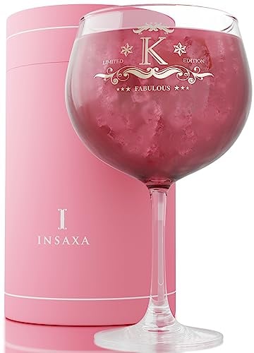 Personalised Gifts for Women - Large Gin Glass (730ML) - Your Choice of Initial (K)