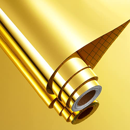 FunStick Spiegelfolie Selbstklebend Gold Klebespiegel Folie Hochglanz Goldfolie Selbstklebend Klebefolie für Möbel 30CMx2M Wandspiegel Deko Klebefolie Basteln Kinder Plotterfolie Vinyl Metallic Gold