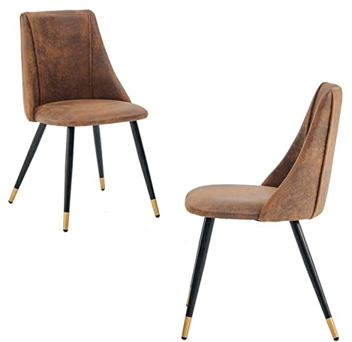 MEUBLE COSY Esszimmerstühle 2er Set Küchenstühle Ergonomisch Wohnzimmerstuhl Retro Sessel mit Rückenlehne Sitzfläche aus Vintage Künstlich Wildleder Metallbeine Braun