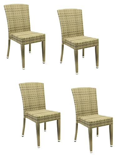 Konway 4X Maui Stapelstuhl Elfenbein Polyrattan Garten Stühle Sessel stapelbar Gartenstühle Gartenmöbel Terrasse Sitzgruppe Outdoor Lounge Möbel