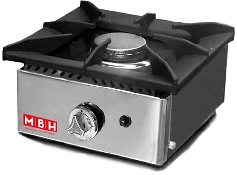 MBH - Fogón profesional acero inoxidable de gas 1 fuego para hostelería. Cocina profesional de sobremesa para cocina industrial de bar y restaurante.