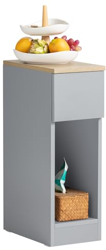 SoBuy Nachttisch schmal Nachtschrank Beistelltisch mit Schublade und Ablage Nachtkästchen Nightstand für Schlafzimmer Wohnzimmer Hellgrau B20 x T35 x H60 cm FBT111-HG