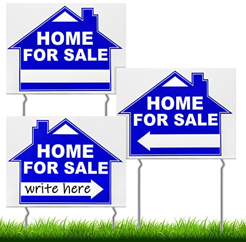 3 cartelli per la casa da 30 x 40 cm, con pali su entrambi i lati, per la vendita del proprietario, con freccia direzionale, per cartelli immobiliari per agenti immobiliari (blu, bianco)