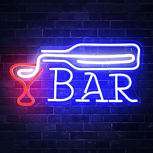 Neon Bar Sign - Dimmer Neon Bar signs for Home Bar Wall Decor, USB Powered Beer Led Sign for Bedroom Bistro Man Cave Party Club Business Open, Birthday Gifts for Man Girl Boyfriends(Blue)