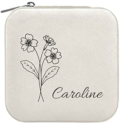 GuoChe Personalisierte Reise-Schmuckschatulle, Beige, individuelle Schmuckschatulle, individuelle Schmuckschatulle, Reiseetui, Primrose