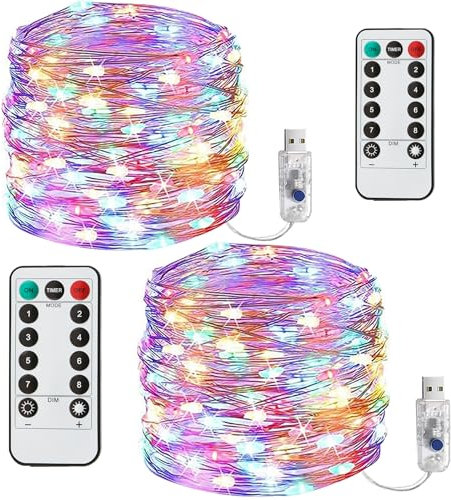 LITYBY 2 Pack Fairy Lights for Bedroom,120LED 12M/40Ft Fairy Lights Plug in Powered, 8 Modes Outdoor/Indoor String Lights with Remote Timer for Bedroom, Party, Wedding, Christmas (Multi-Coloured)