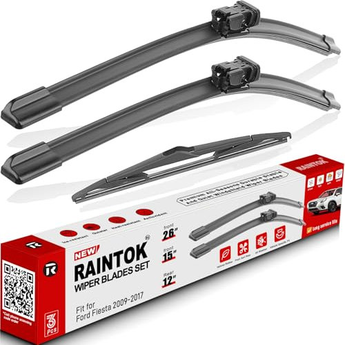 RAINTOK Windshield Wiper Blades Replacement for 2009-2017 Ford Fiesta Original Factory Quality Front Rear Wipers Blade Set for My Car - 26 15 12 (Pack of 3)