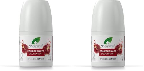 Dr Organic, Organic Pomegranate Deodorant, Natural, Vegan, Cruelty Free, Paraben & SLS Free, Aluminium Free, For Women & Men, 50ml (Pack of 2)
