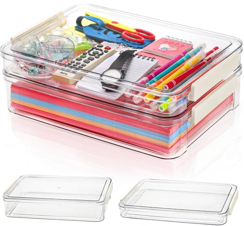 Goaste 2 Pack A4 Acrylic Storage Box, Clear Paper Storage Organiser with Buckle Closure, Transparent Project Case with Lid, Dustproof Document File Box for Photo Certificate Scrapbook Invoice