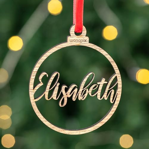 Wanapix | Weihnachtskugel aus Holz mit Namen | Christbaumkugeln Personalisierte | Weihnachtsdekoration | Runden - 8 cm