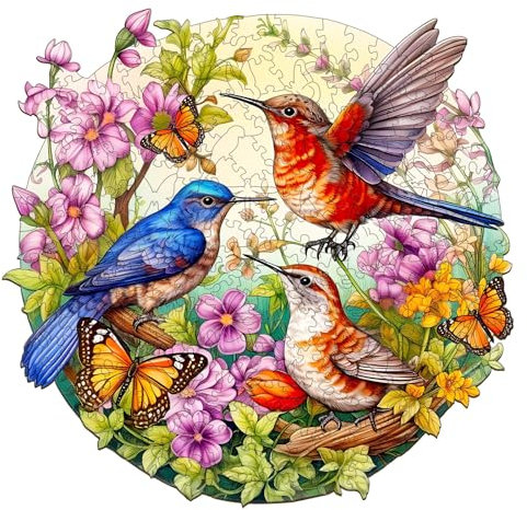 Blumuze Wooden Jigsaw Puzzles 100pcs, Birds and Butterflies Wooden Puzzles for Adults, Unique Shaped Animal Wood Puzzles, Wooden Animal Puzzles for Adults Kids with Wood Gift Box, S-8.4 * 8.2in