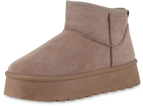 VAN HILL Damen Stiefeletten Winter Boots Warm Gefüttert mit Plateau Profilsohle