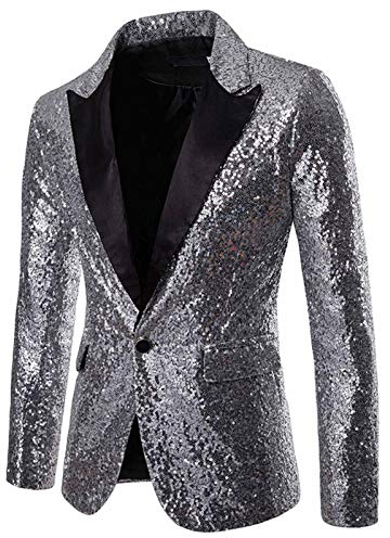 Twinkgold Herren Pailletten Sakko - Blazer Anzugjacke Slim Fit Glitzer Anzug Jacke Karneval Kostüm für Fasching Mottoparty