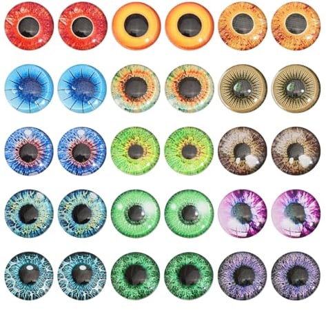 CHGCRAFT 30PCS 20MM Dragon Eyes Glass Cabochon Luminous Cat Eyes Glass Cabochons Glow in The Dark 15 Styles Animal Eyes Flatbacks for Art Props DIY Craft Making
