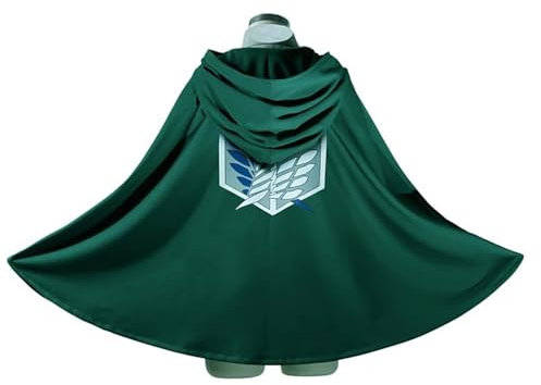 YEAJION Anime Attack On Titan Cosplay Cloak Umhang Scout Regiment Verkleidung AOT Survey Corps Cape mit Kapuze Halloween Karneval Weihnachten Party Bühnenauftritt Kostüm für Erwachsene