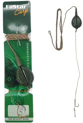 PRO FILSTAR Komplett Inline Karpfen Rig mit 70g Angelblei & Angelhaken N4 | Karpfenangeln Montage - Pop Up Angel Köder - Karpfen Vorfächer - Karpfenhaken Boilies Rig - Flechtschnur Angelzubehör Set