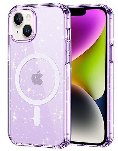 Foonary Cover trasparente glitterata magnetica per iPhone 14/iPhone 13 da 6,1 pollici, custodia Bling Brilla compatibile con ricarica wireless magnetica MagSafe, custodie per telefono in TPU rigido in