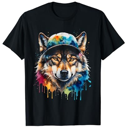 Wolf Snapback Cap Bunt Tier Aufdruck Design Print T-Shirt