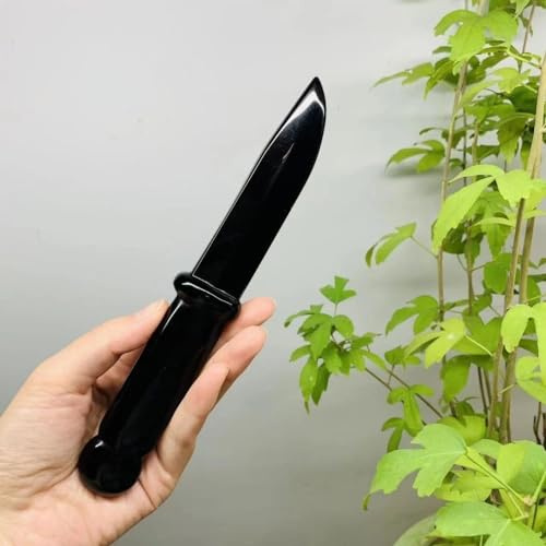 QINGQI Pietra Naturale Ossidiana Naturale Coltello Fatto a Mano Pugnale Protezione in Cristal Pietra Regalo da Uomo Amuleto Spada Strega Forniture Decorazione(21-23cm)