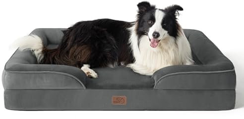 BEDSURE orthopädisches Hundebett Ergonomisches Hundesofa - 89x63 cm Hundecouch mit eierförmiger Kistenschaum für mittlere Hunde, waschbar rutschfest Hundebetten, dunkelgrau