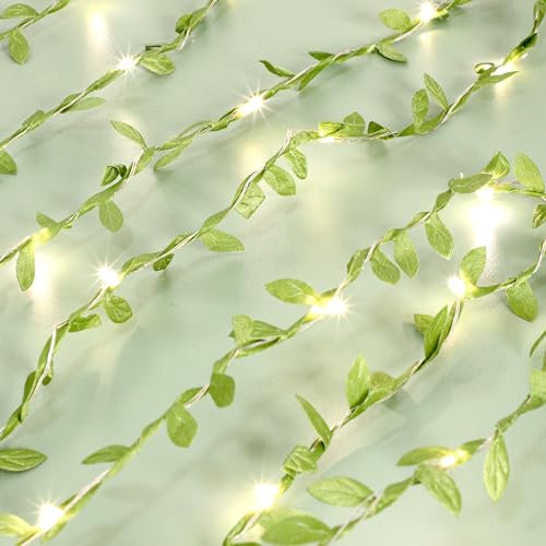 Holitown Green Leaves String Lights - 10FT 30LEDs Tiny Artificial Ivy Leaf Vine Battery Operated Fairy Decorative Warm White Light for Indoor Home Garden Wall Party Wedding Holiday Decor