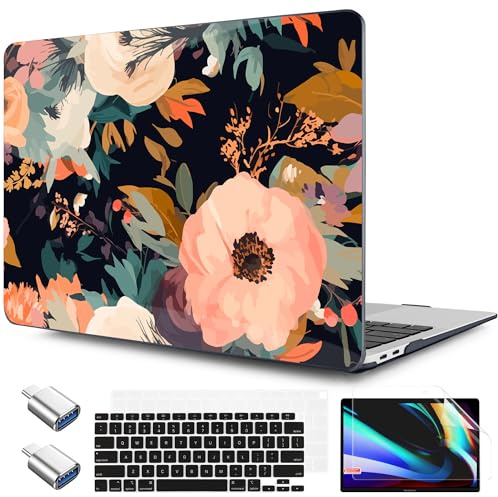TWOLSKOO Schutzhülle für MacBook Air 13,3 Zoll (33,8 cm), Version 2021, 2020, 2019, 2018, M1, A2337, A2179, A1932, mit Touch-ID, Kunststoff-Hartschale und Tastaturabdeckung und Typ-C-Adapter, helle