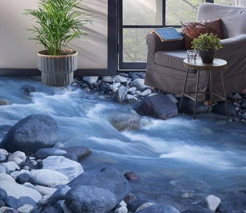 Autocollant De Sol Étanche Pierres de rivière 3D, 150 * 105cm Sol Papier Peint Peintures Murales Auto-Adhésif Amovible Cuisine Bain Sol Étanche Tapis Tapis Impression Époxy