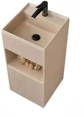 Lavandino con Piedistallo Lavabo da Terra, Lavabo da Bagno su Piedistallo in Pietra di Quarzo, Lavabo a Colonna Quadrata con Contenitore, Lavabo su Piedistallo Combinato con Rubinetto, Kit di Scarico