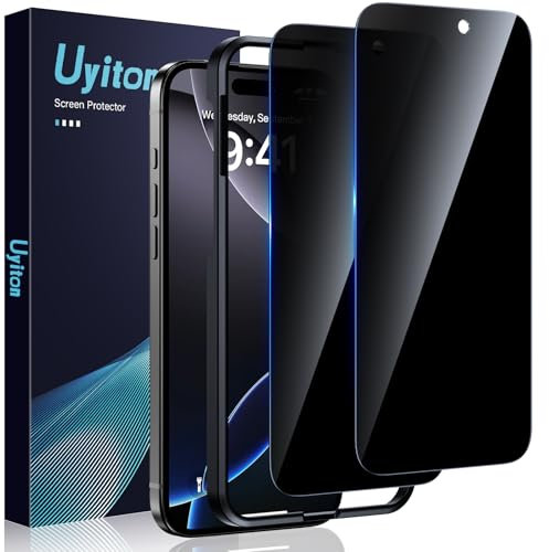 Uyiton Privacy Screen Protector for iPhone 16 pro 6.3-Inch, 30° Anti Spy Tempered Glass Film 9H Hardness HD Full Coverage Protection with Easy Installation Tool 2 pack