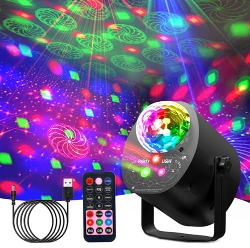 Discokugel, Musikgesteuert Discolicht Partylicht mit Stroboskop, 3 IN 1 Disco Licht Party Lichter mit Fernbedienung und 3M USB Kabel für Familie Festival Klub Weihnachten Feiertage