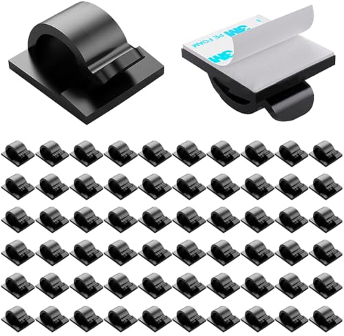 60 Stück Kabelhalter Selbstklebend Starker 3M Kleber Kabelklemmen, Drahtkabelhalter, Kabelführung Organizer, Kabelclips für Kabelmanagement, Kabelbefestigung Lichterkette(Schwarz)