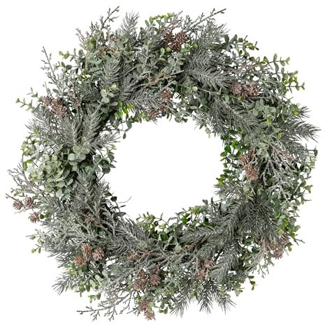CREATIV green künstlicher Tannen-Eukalyputs-Mixkranz 50cm I Weihnachtskranz mit künstlichem Eukalyptus & Zapfen I künstlicher Weihnachtskranz I Adventskranz künstlich I Türschmuck Weihnachten