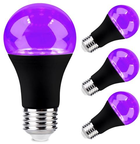 BORDEAG 4 Piezas Bombilla UV, Lámpara UV E27, 385-400nm Bombilla De Luz Ultravioleta, Para Halloween, Fiestas, Discotecas, Clubes, Bares, Body Art