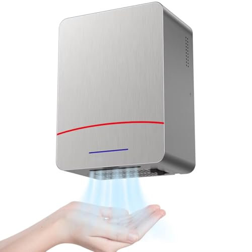 Secador De Manos, Secador De Manos Eléctrico Comercial Montado En La Pared De 1200 W, 10-12 Segundos para Secar, Velocidad del Viento De 25 M/s, Secadores De Manos Automáticos De Acero Inoxidable