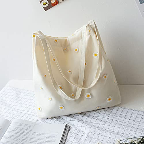XZQYDS Modische Schultertaschen für Damen, Einkaufstasche, Handtasche, Stickerei-Tasche mit Gänseblümchen
