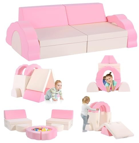 MINENICE Kindersofa,10-teilige Schaumbaublock Kinder Spielen Sofa, modulares Kindersofa, lustiges klappendes Kinder-Sofa-Bett, für Jungen und Mädchenentwicklungsintelligenz (rosa beige-10)