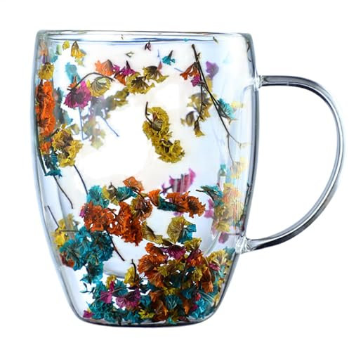 Generisch Doppelwandige Blumen Teetasse Glas | 350 ml Floral Fusion Teegläser Kaffeetasse für Heißgetränke | Blumen Milchbecher Teetassen Weihnachtsgeschenke für Freunde