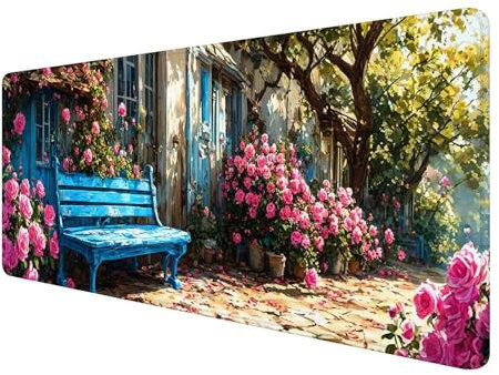 Gaming Mouse Pad Flower,Large Mouse Mat 900 x 300 mm,Landscape Desk Mat with Stitched Edges,Mousepad with Anti-Slip Rubber Base,Extended Keyboard Mat Waterproof Surface for Office Home Gaming S-955