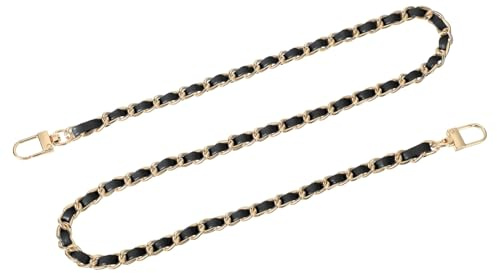 QUARKZMAN Taschenkette Geldbörse Kettenriemen, 80cm Taschenriemen Handtaschenketten Geldbörsengurte mit Metallschnallen für Handtasche Geldbörse Ersatzriemen(Schwarzer Riemen + Goldkette)