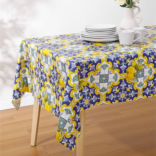 JEMIDI Abwaschbare Tischdecke Wachstuch - Wasserdicht aus PVC - Wachstischtuch abwischbar - Wachstischdecke abwaschbar - Tischdecke Outdoor rechteckig Zitronen bunt 140x220cm