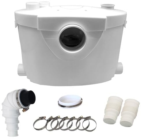Trituradora Sanitaria 400W Bomba de Aguas Residuales 145 l/min, Bomba Maceradora con 4 entradas Distancia de Bombeo Vertical de 8m para inodoro, fregadero y bañera