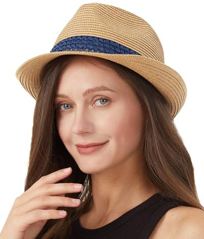 Zylioo Fedora Strohhut Größe S,Stroh Sonnenhut Kleiner Kopf,UV Sonnenschutz Sommerhut Strandhut Kleine Größen