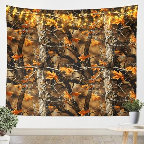 Loussiesd Camo Wandteppich 148x200cm Jagd Camouflage Baum für Kinder Mädchen Jungs Wald rustikales Bauernhaus Wandbehang Kabine Jagd Tapisserie